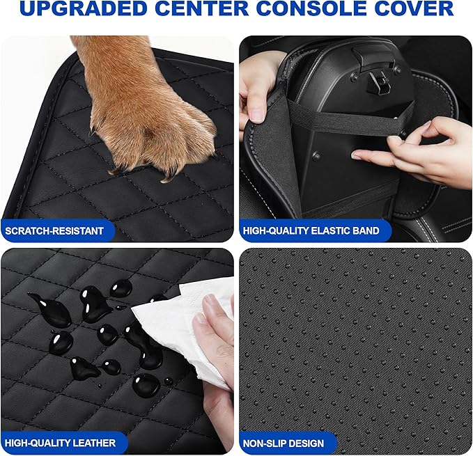 Center Console Cover for Canyon: Armrest Cover for Car with 2 Storage Bags - Scratch & Wear Resistant & Waterproof Leather Console Cover,Anti-Scratch Auto Armrest Pad Accessory （Black