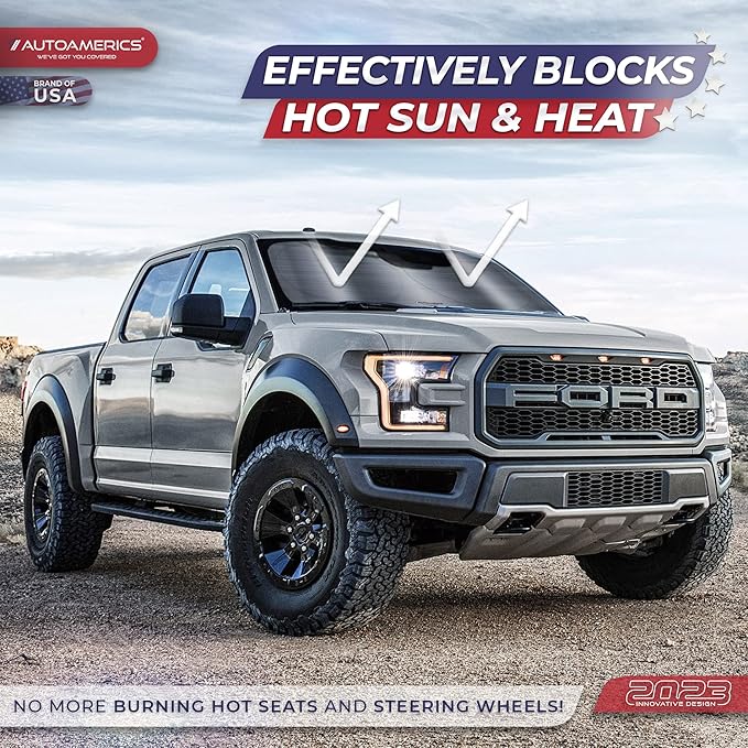 Autoamerics 1-Piece Windshield Sun Shade - Metallic Gray Foldable Car Front Window Sunshade for Most Cars SUV Truck Heat Blocker Visor Protector Blocks Max UV Rays and Keeps Your Vehicle Cool - Small