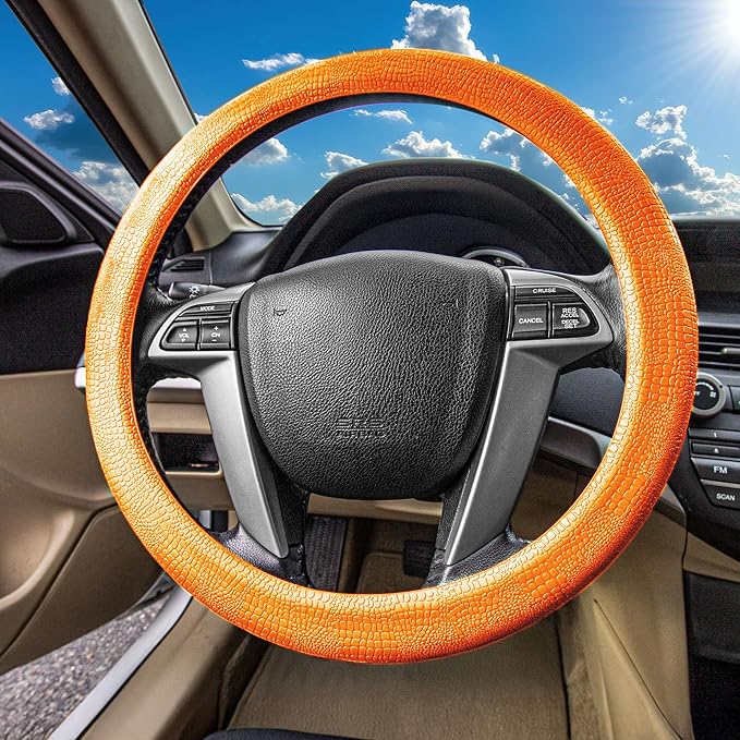 FH Group FH3001ORANGE Universal Fit Silicone Snake Pattern with Massaging Grip Orange Steering Wheel Cover fits most Cars, SUVs, Trucks, and Vans