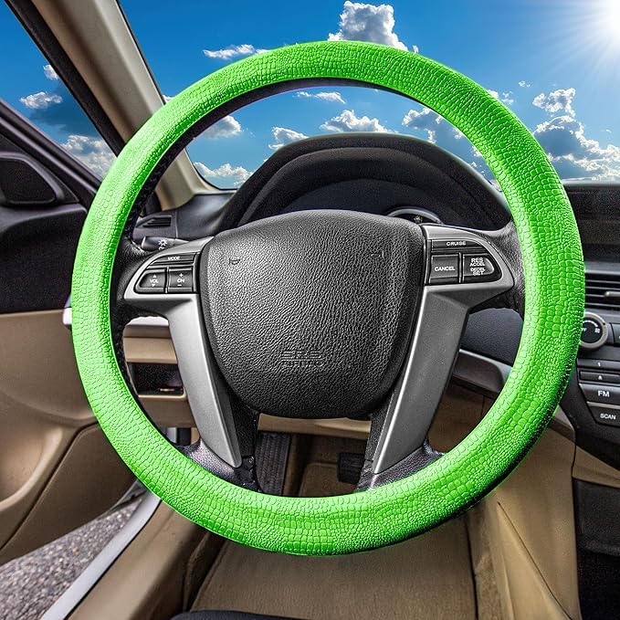 FH Group Universal Fit Silicone Snake Pattern with Massaging Grip Steering Wheel Cover fits most Cars, SUVs, Trucks, and Vans Green
