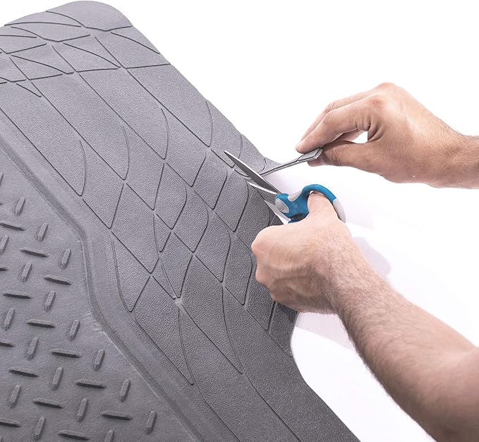 FH Group Trimmable Non-Slip Rubber Floor Mats Full Set - Universal Fit for Cars Trucks and SUVs (Gray) F11305 + F16400
