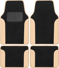 BDK Carpet Floor Mats for Cars, Two-Tone Carpet Car Mat with Faux Leather Accents, Automotive Floor Mat Sets with Built-in Heel Pad, Stylish Interior Car Accessories Beige