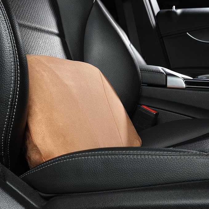 POKSRI Lumbar Support Pillow,Back Pain Relief Cushion,fits tightly around the waist,Memory Foam,Skin-friendly Suede Fabric,fit Car Drive,Office chair,Rest seat,Improve Posture,Portable,15.5''Lx 8.7''H