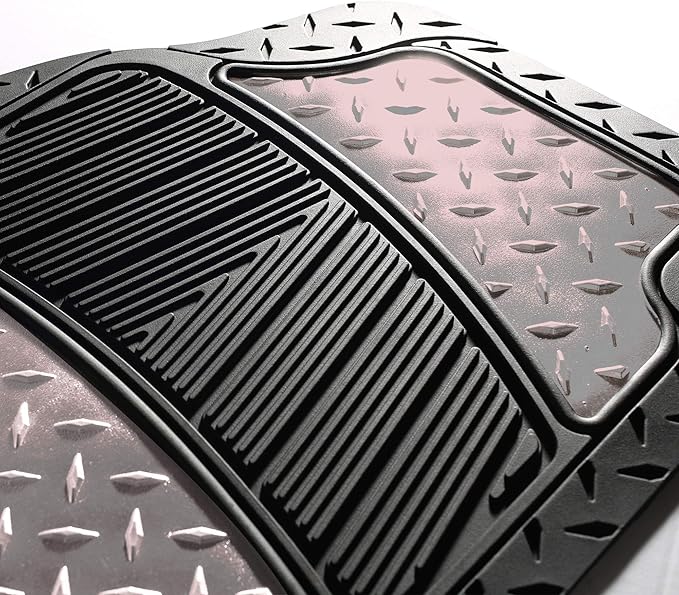 FH Group Automotive Floor Mats - Heavy-Duty Metallic Rubber Floor Mats for Cars, Universal Fit Full Set, Climaproof Floor Mats, Trimmable Floor Mats for Most Sedan, SUV, Truck Floor Mats Gray
