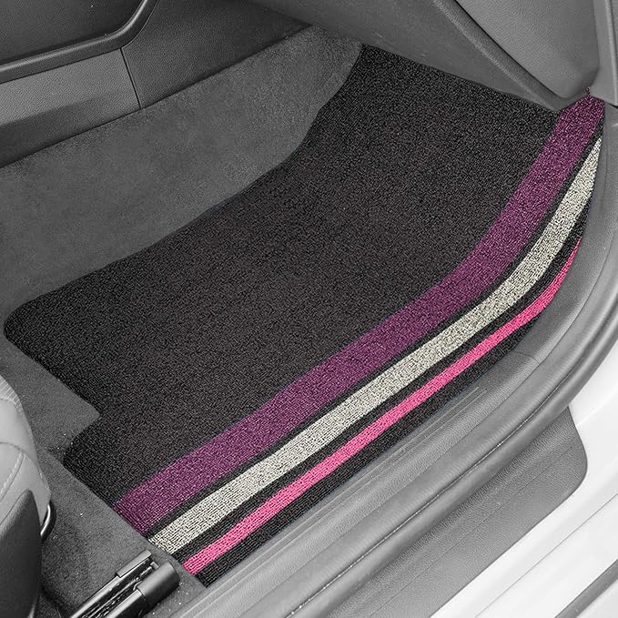 FH Group Car Floor Mats - All Weather Full Set of Black with Stripes Rubber Floor Mats for Cars, Ultra DIY Waterproof, Trimmable Automotive Floor Mats for Sedan, Van, Truck and SUVs