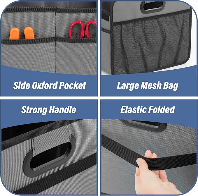 Simple Deluxe Car Trunk Organizer, Collapsible 2 Compartments Trunk Storage, Anti-slip Design, Made of Waterproof 600D Oxford Polyester, Suitable for SUV, Minivan, Truck, Standard Size, Grey