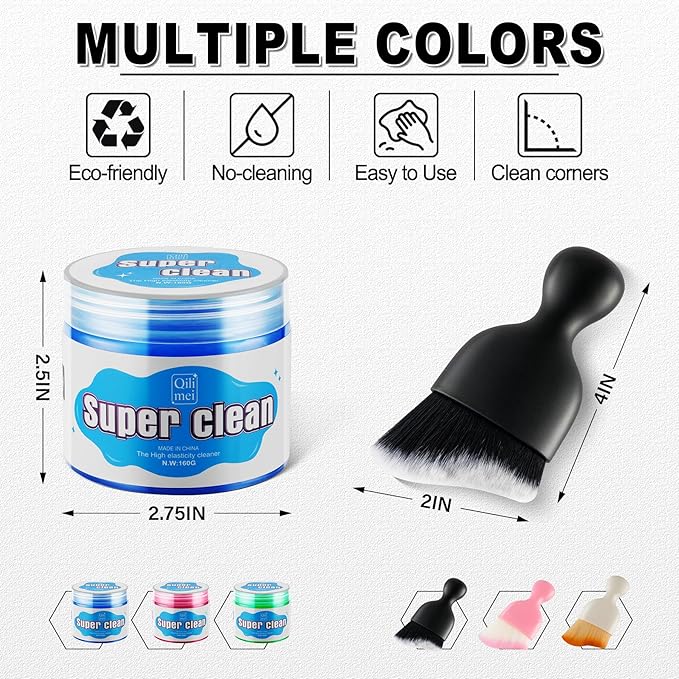 SINGARO Car Cleaning Kit, Universal Car Interior Cleaning Gel and Detailing Brush, Car Putty with 2 Soft Brush Accessories, Car Slime and Dust Brush, Cleaner Gifts for Men Women