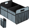 Simple Deluxe Car Trunk Organizer for SUV, Collapsible 2 Compartment 50L Automotive Storage Box with 5 Pocket, 600D Waterproof Oxford Polyester & Non Slip Bottom, Reinforced Handle, Grey-Green