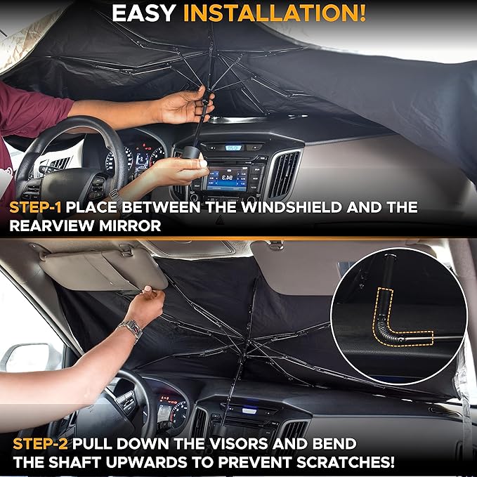 EcoNour Umbrella Windshield Sunshade for Car | Bendable Sun Visor for UV & Interior Protection | Foldable Front Window Sunshade Suitable for Sedan and SUV | Sun Blocker for Car | X-Large (57" x32")