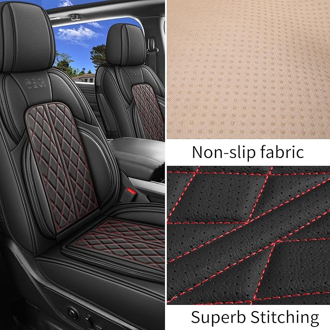 DuDuWang Car Seat Covers Custom Fit for Toyota Tacoma 2016-2023 Breathable Waterproof Faux Leather Protective Seat Cover with Pickup Truck (Black Redline, Front Seat)
