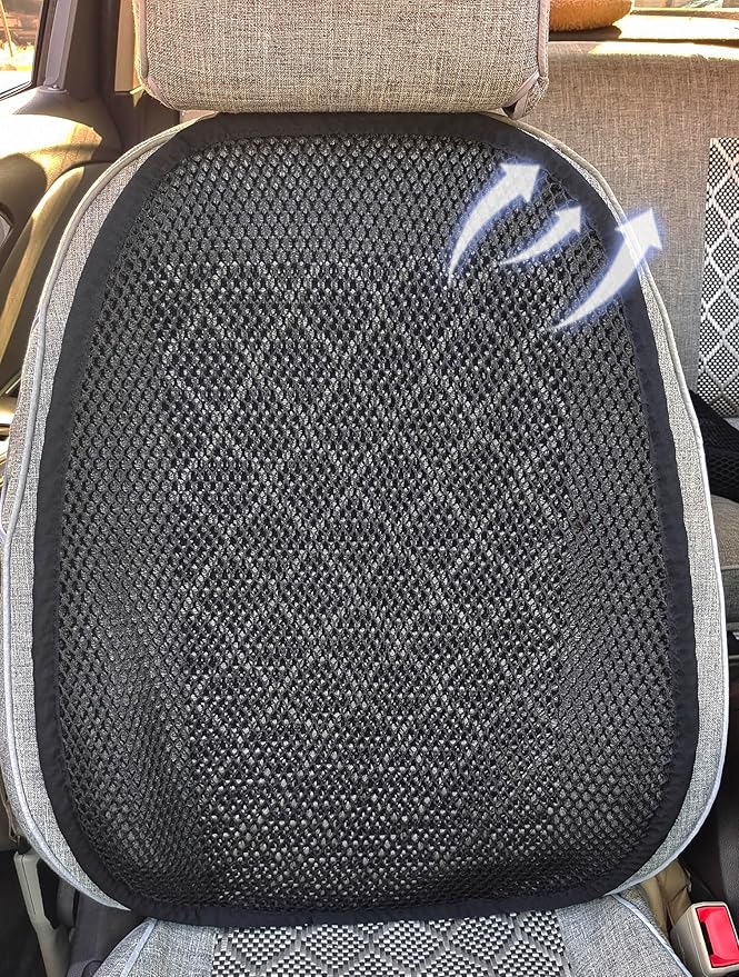 YUNZLAN Breathable 3D Air Mesh Car Seat Cushion Pad,Summer Cool Ventilated Car Back Cushion Fit for Cars, SUVs, Trucks,Pickup 25.6" x 20" (Black, 1 Pack Back Cushion)