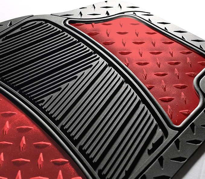FH Group Automotive Floor Mats - Heavy-Duty Metallic Rubber Floor Mats for Cars, Universal Fit Full Set, Climaproof & Trimmable Floor Mats for Most Sedan, SUV, Truck, Red