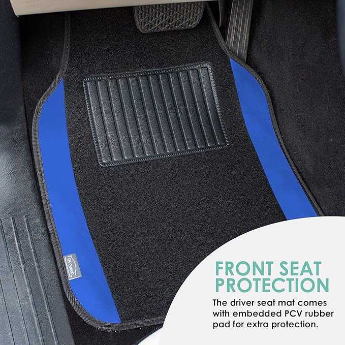 FH Group Automotive Floor Mats – Universal Fit Premium Carpet Car Mats with Driver Heel Pad, Full Set for Cars, SUVs & Trucks - Blue