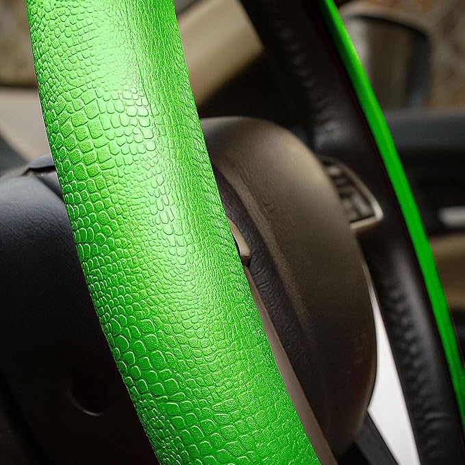 FH Group Universal Fit Silicone Snake Pattern with Massaging Grip Steering Wheel Cover fits most Cars, SUVs, Trucks, and Vans Green