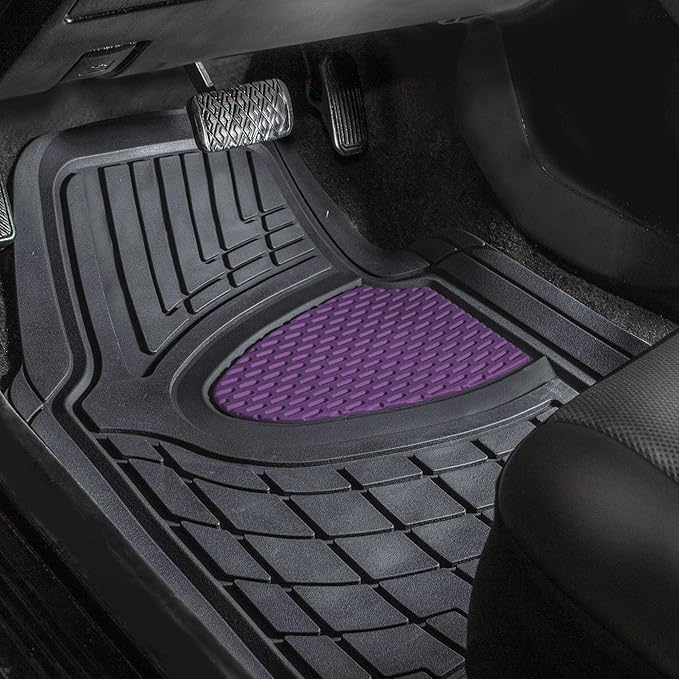 TLH Premium Tall Channel Rubber Car Trimmable Floor Mats - Heavy-Duty Purple Rubber Floor Mats, Universal Fit Full Set, Climaproof™ Floor Mats, Trimmable Floor Mats for Most Sedan, SUV, Truck