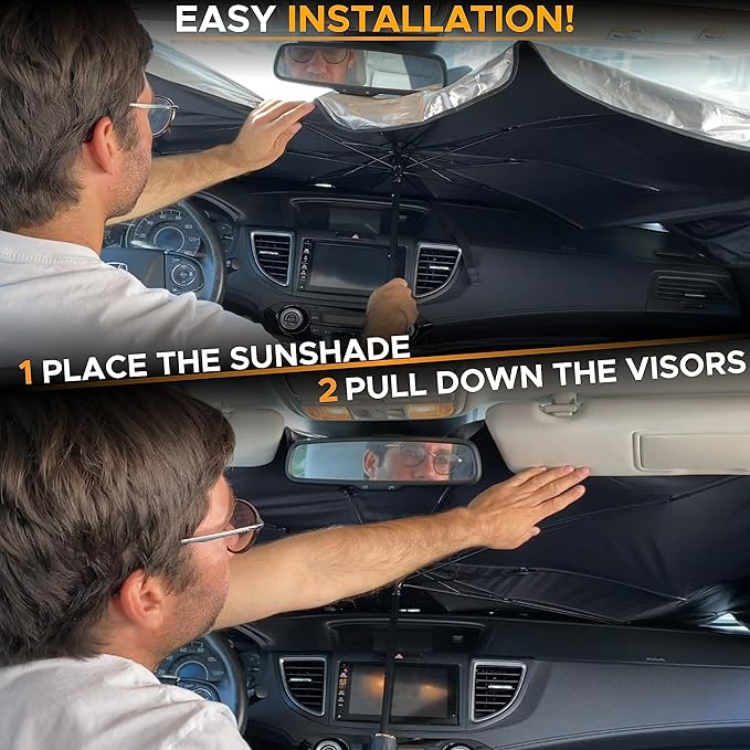 EcoNour Car Windshield Sunshade | Foldable Reflector Umbrella Sunshade, Blocks UV Rays Sun Visor Protector to Keep Your Vehicle Cool and Damage Free (Large 55 inches x 31 inches)