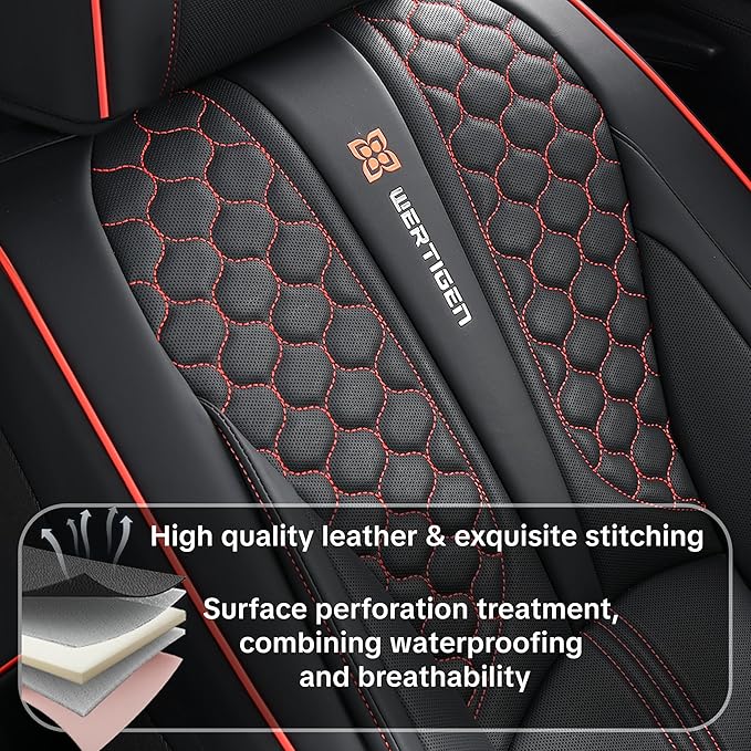 Wertigen Black Car Seat Covers Full Set,Waterproof Leather Car Seat Covers,Suitable for suvs, sedans, and Pickup Trucks