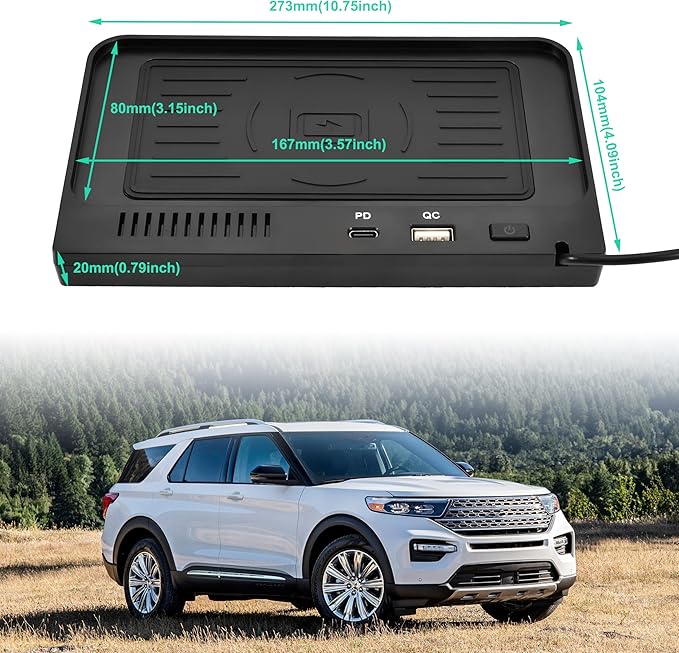 KEWISAUTO Wireless Charger for 2020-2024 Ford Explorer, USB Ports Center Console Charging Panel Fast Phone Charger Pad for Ford Explorer 2020 2021 2022 2023 2024 Accessories