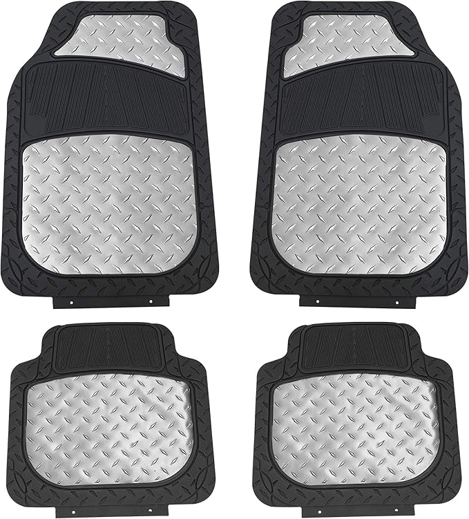 FH Group Automotive Floor Mats - Heavy-Duty Metallic Rubber Floor Mats for Cars, Universal Fit Full Set, Climaproof Floor Mats, Trimmable Floor Mats for Most Sedan, SUV, Truck Floor Mats Silver