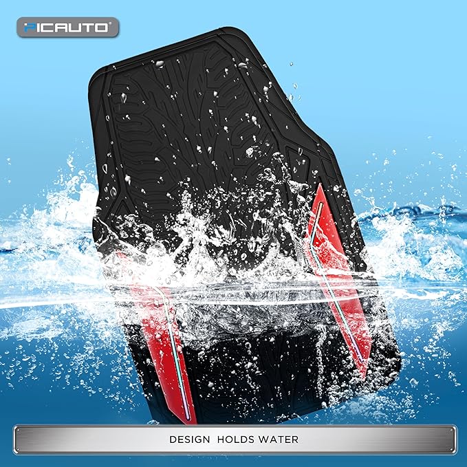 PIC AUTO Rubber Floor Mats, Red Aluminum Film with Colorful Piping Floor Mats for Cars, Car Mats with Non-Slip Backing, All-Weather Protection, Trim-to-Fit Liner for Cars, SUVs, Trucks, Vehicles