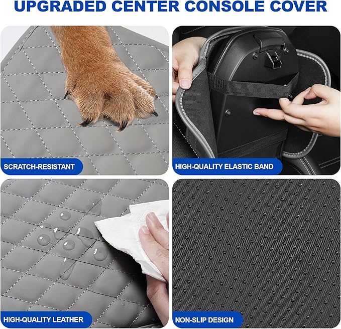 Center Console Cover Compatible with Chevrolet/Chevy Equinox Leather Car Armrest Cover with Storage Pockets.,Anti-Scratch Auto Armrest Pad Accessory （Grey