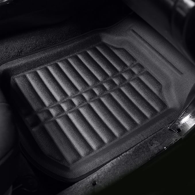 FH Group Universal Fit for all weather protection Deep Tray Style Automotive Floor Mats fits most Cars, SUVs, and Trucks, 4 Piece Solid Black