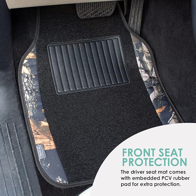 FH Group Automotive Floor Mats – Universal Fit Premium Carpet Car Mats with Driver Heel Pad, Full Set for Cars, SUVs & Trucks - Camo