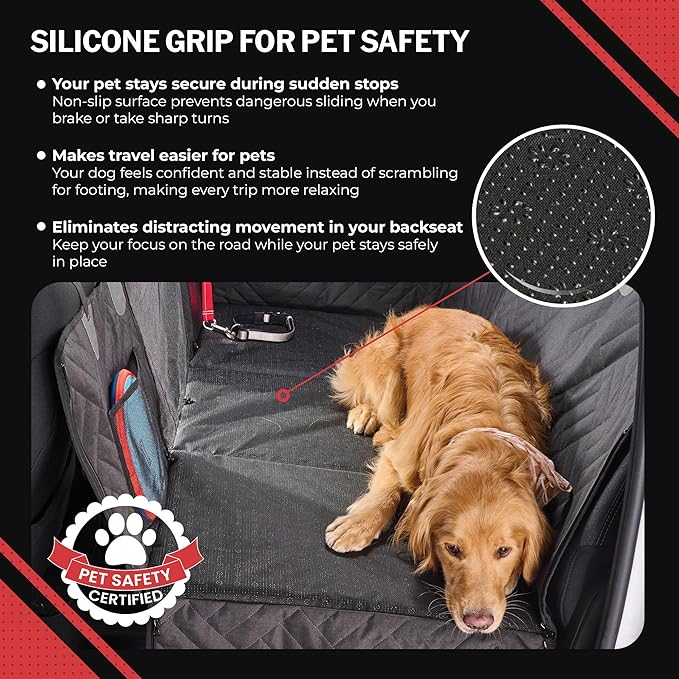 PetSuite Hard Bottom Dog Car Seat Cover for Back Seat – 300-lb Strength Pet Cover for Dogs with 40% Extra Space, Waterproof Nonslip Backseat Hammock for Cars & SUVs (Car or SUV)