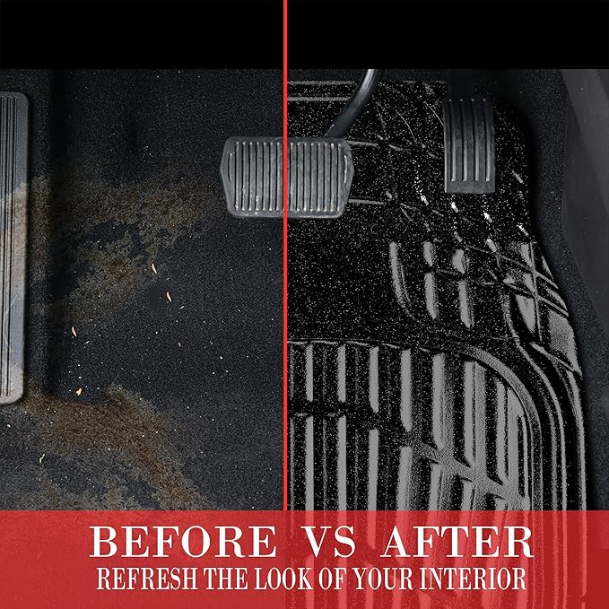 CAR PASS Shining Glitter Car Floor Mats 3D Leather Waterproof All Weather, Universal Trim to Fit & Anti-Slip, Safety & Light Easy Clean Install Fit for SUV,Truck,Auto,Sedan,Van 4 Piece (Black Glitter)