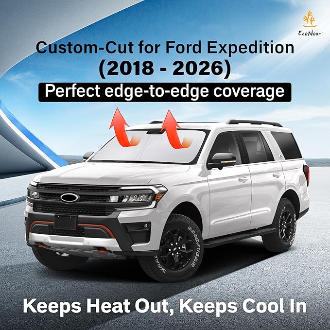 EcoNour Windshield Sun Shade Compatible for Ford Expedition 2018–2025 | Custom Fit Full Size SUV Front Window Sunshade | Foldable UV & Heat Reflective Sun Visor