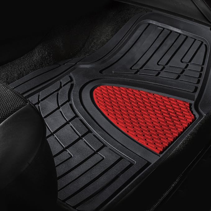 TLH Premium Tall Channel Rubber Car Trimmable Floor Mats - Heavy-Duty Red Rubber Floor Mats, Universal Fit Full Set, Climaproof™ Floor Mats, Trimmable Floor Mats for Most Sedan, SUV, Truck