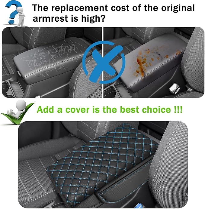 SENSHINE 1.2in Thickness Center Console Cover for Honda CRV Accessories 2023 2024 2025 2026 Middle Console Cover Leather Armrest Box Lid Protector Cushion Pad with Pockets Interior (Blue Stitch)