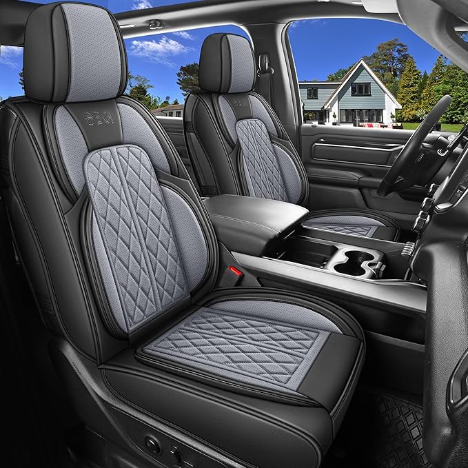 DuDuWang Car Seat Covers Custom Fit for Toyota Tacoma 2016-2023 Breathable Waterproof Faux Leather Protective Seat Cover with Pickup Truck (Black & Grey, Full Set)