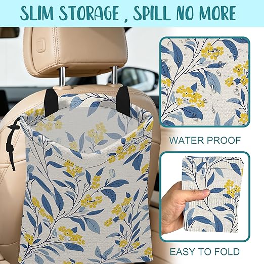KXWQTRDD Car Trash Bag Fall Yellow Berries and Leaves Leak-Proof Car Garbage Bag with Drawstring Foldable Canvas Trash Bin with Adjustable Buckle for Car Accessories, Travelling, Camping