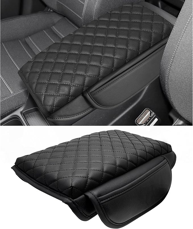 SENSHINE 1.2in Thickness Center Console Cover for Honda CRV Accessories 2023 2024 2025 2026 Middle Console Cover Leather Armrest Box Lid Protector Cushion Pad with Pockets Interior (Black Stitch)