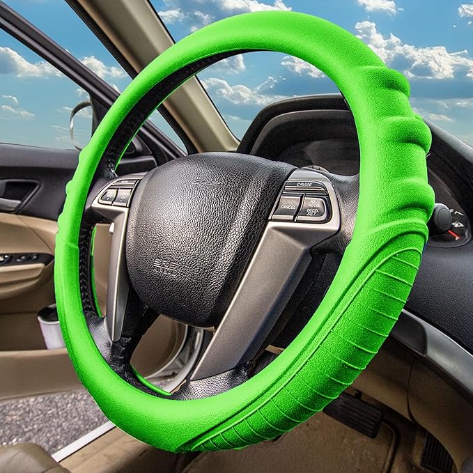 FH Group Universal Fit Silicone with Grip and Pattern Massaging Grip Steering Wheel Cover fits most Cars, SUVs, Trucks, and Vans Green