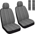 HAIYAOTIMES Baja Saddle Blanket Car Seat Covers Front Set with Seat Belt Pads, Washable Breathable Seat Covers for Cars, Universal Fit Interior Covers for Most Cars, Airbag Compatible, Black/White