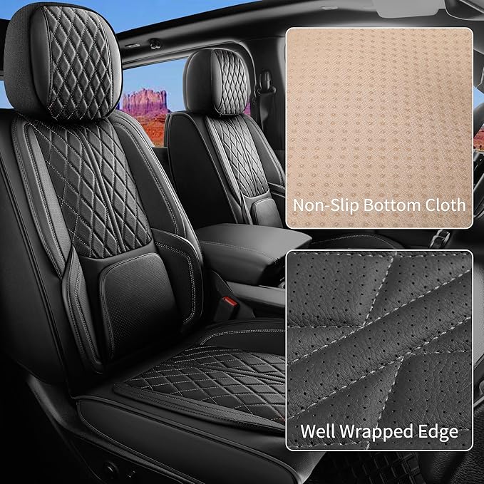 Automotive Seat Covers Universal Fit for Cars, SUV, Sedans, with Anti-Slip Breathable Faux Leather (Black, Front Seat)