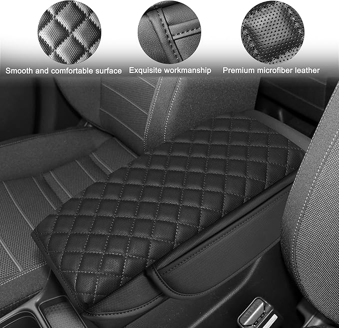 SENSHINE 1.2in Thickness Center Console Cover for Honda CRV Accessories 2023 2024 2025 2026 Middle Console Cover Leather Armrest Box Lid Protector Cushion Pad with Pockets Interior (Black Stitch)