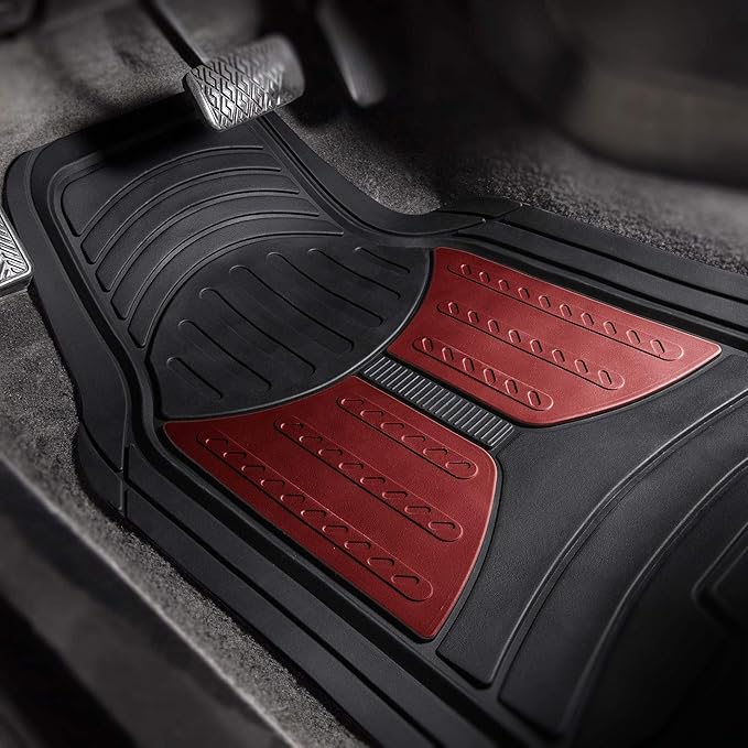 FH Group Car Floor Mats Climaproof™ Heavy - Duty Rubber Floor Mats for Sedan, SUV and Truck Floor Mats, Universal Fit Floor Mats Trimmable Full Burgundy Set, Combo Small Car Seat Cover Design