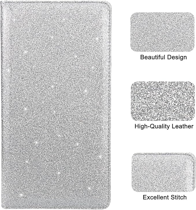 Car Registration and Insurance Holder, Premium Leather Insurance and Registration Holder,vehicle Glove Box Car Organizer, with Magnetic Shut for Cards, Driver License (Glitter Silver)