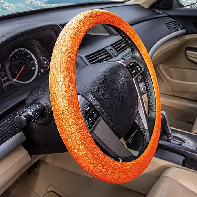 FH Group FH3001ORANGE Universal Fit Silicone Snake Pattern with Massaging Grip Orange Steering Wheel Cover fits most Cars, SUVs, Trucks, and Vans