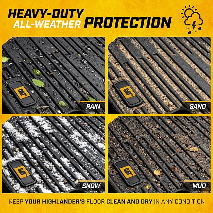 CAT® JustFit™ 3D All Weather Floor Mats for Toyota Highlander 2020-2026, Custom Fit Heavy Duty Rubber Car Mats Full Set for 7 Seater (Not for Hybrid)