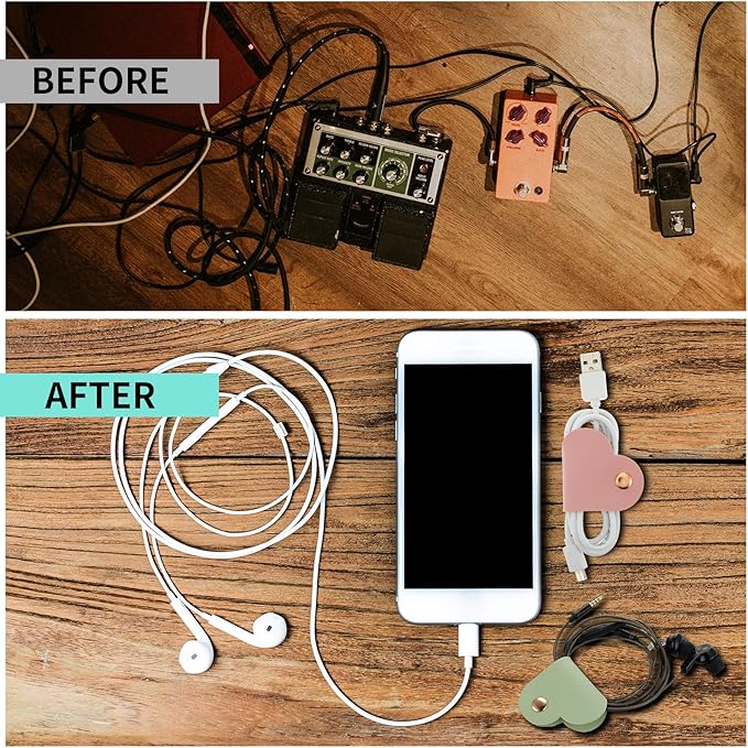 6 Pieces Cord Organizer, PU Leather Cable Organizer Reusable Cable Straps Clips Wire Ties Charging Cord Power Cord Earphone USB Holder Multipurpose Cord Holder Keeper Manager Management