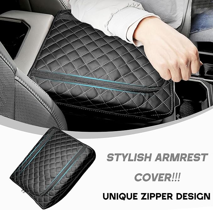 SENSHINE Center Console Armrest Cover for Toyota Tundra 2022-2026/Sequoia 2023-2026 Armrest Seat Stroage Box Cushion Lid Protector Pad with Zipper Leather Interior Accessories, Gray Stitch