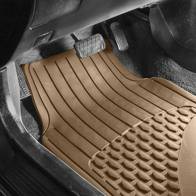 FH Group Automotive Floor Mats - Heavy-Duty Rubber Floor Mats for Cars, Universal Fit Full Set, ClimaProof Floor Mats, Trimmable Floor Mats For Most Sedan, SUV, Truck Floor Mats Beige