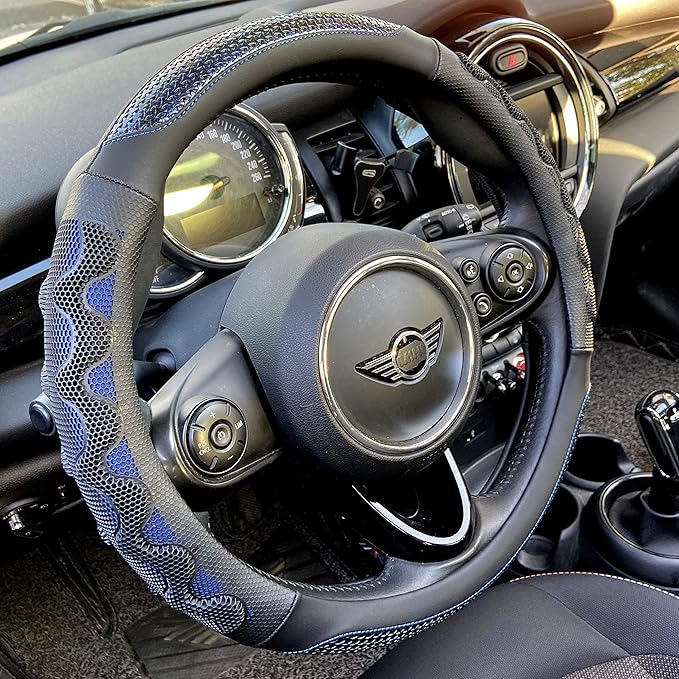 PINCTROT Steering Wheel Cover Great Grip with 3D Honeycomb Anti-Slip Design, Universal 14.5-15 Inch (Blue)