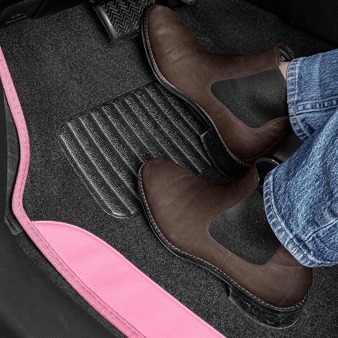 BDK Pink Carpet – Two-Tone Faux Leather Automotive Floor Mats, Included Anti-Slip Features and Built-in Heel Pad, Stylish for Cars Truck Van SUV, MT202
