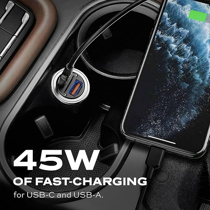 STATIK Dual Car Phone Charger for Cigarette Lighter Plug in, 12v - 24 V Fast Charging, Car Power Adapter for Type USB C and USB A Port, USBC Fast Charge for Cell Phone Automobile