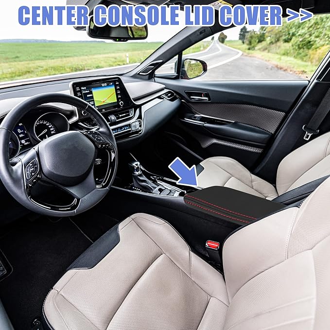 X AUTOHAUX Car Center Console Armrest Cover for Toyota CH-R 2017-2021 Faux Leather Interior Arm Rest Cover Elbow Cushion Pad Black